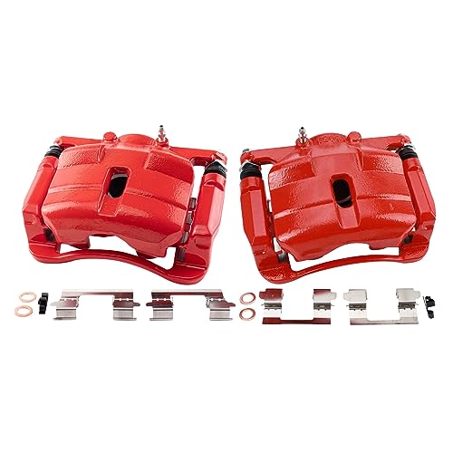 Image of TRQ Front Brake Caliper Set Painted Red Brackets Compatible with 2008-2013 Nissan Rogue 2014-2015 Rogue Select
