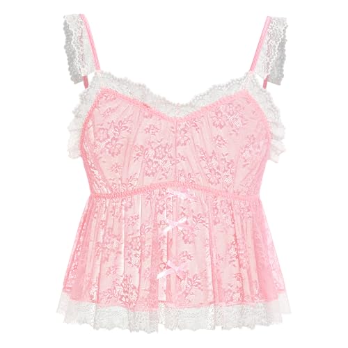 ABAFIP Men's Sheer Lace Camisole Floral See Through Cami Top