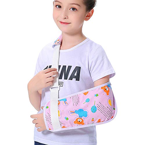 Kids Arm Sling for Girls Pink Bear Shoulder Sling Pretty Fashion Cute Colorful Pattern Children Child Padiatric Toddler Arm Sling Medical Left Right Arm Support Rotator Cuff Brace for Broken Arm (L)