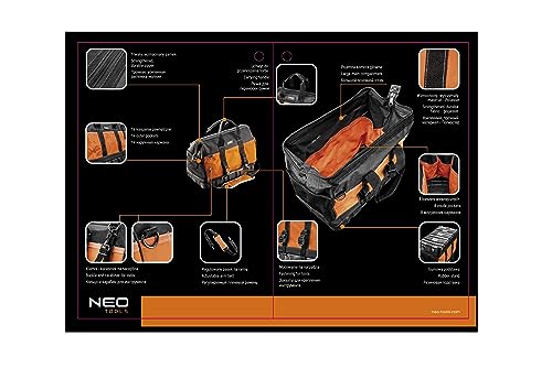 NEO TOOLS Tool Bag 40 x 22 x 33 cm Nylon 600D 8 Inner Pockets 14 External Pockets Waterproof Base Sturdy Handle and Strap - Image 2