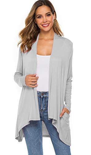 Women's Casual Long Sleeve Open Front Lightweight Drape Cardigans With Pockets (Us S(4-6), Light Gray) #TOP1