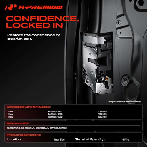 Image of A-Premium Rear Cargo Door Lock Actuator with Cable 68226175AB Compatible with 2016-2019 Ram ProMaster 1500 ProMaster 2500 ProMaster 3500 Cargo Van Door Lock for 68169399AA, 68226175AA