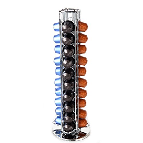 Lilyshome AE-KFJ02-TMM2 Lily'S Home Countertop Nespresso Coffee Capsules Carousel, Spins 360 Degrees And Saves Space And Holds Up To 40 Pods, Ideal For Home Kitchen Or Office Breakroom Use, Pods Are Not Included, Chrome cover