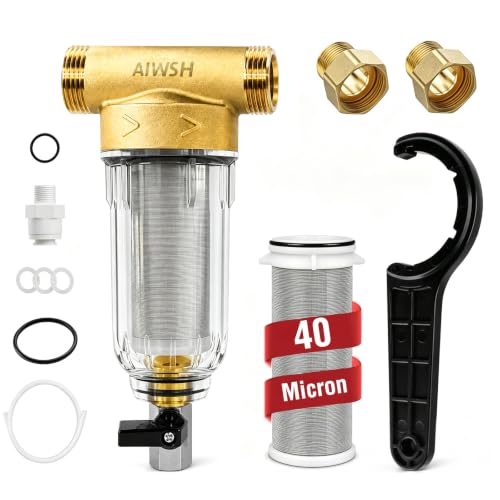 40 Micron Spin Down Sediment Filter Reusable Sediment Water Filter Washing Machine Water Filter Whole House Pre-Filtration System for City Water & Well Water 25GPM 1 MNPT+3/4 FNPT+3/4 MNPT