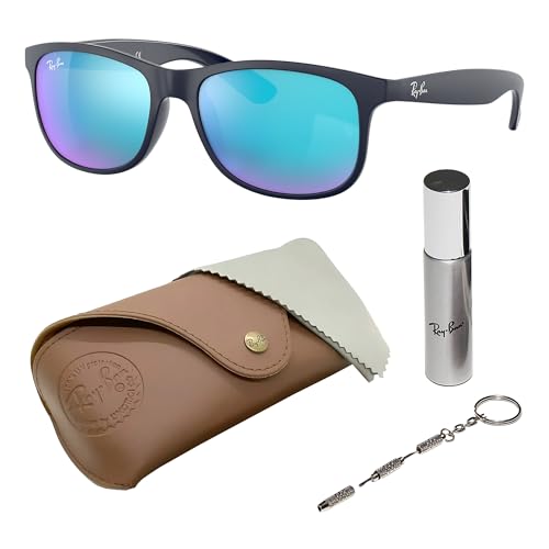 Ray-Ban RB4202 ANDY Square Shaped Non-Polarized Sunglasses for Men – Includes Official RAYBAN Eyewear Kit – Ideal Formal & Casual Wear Sunglasses – Blue Mirror Lens