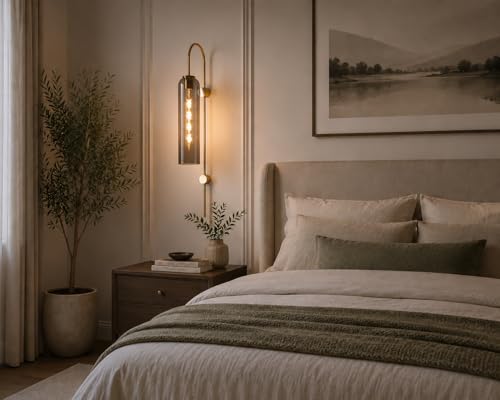 Image of Long Glass Wall Light, Modern Golden Metal Wall Light for Dining Area, Bedroom, Bedside, Living Room, Bar, Restaurants, Cafe, Study Room, Corridor, Shop with 30 cm Long Bulb (Smoke)
