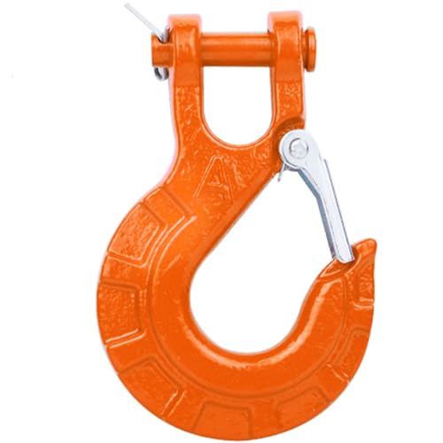 Winch Hook 3/8 inch, Heavy Duty Forged Steel Grade 70 Safety Latch Winch Hook Clevis Slip Hook with Safety Latch Max 35,000 lbs for Winch Rope, ATV, UTV, Off Road Vehicle (Orange)