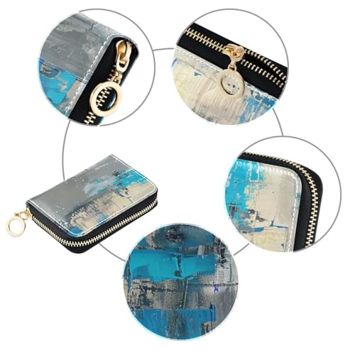 Blue and Gray Abstract leather rdfi credit card wallet women With 9 cards slot RFID Blocking card organizer with zipper3