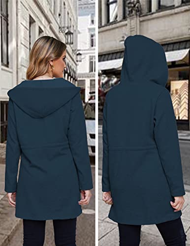 Leaduty Womens Oversize Long Fleece Hooded Jacket Zip Up Tunic Sweatshirt Drawstring Waisted Cardigan Coat (Navy Blue,Xx-Large) #TOP3