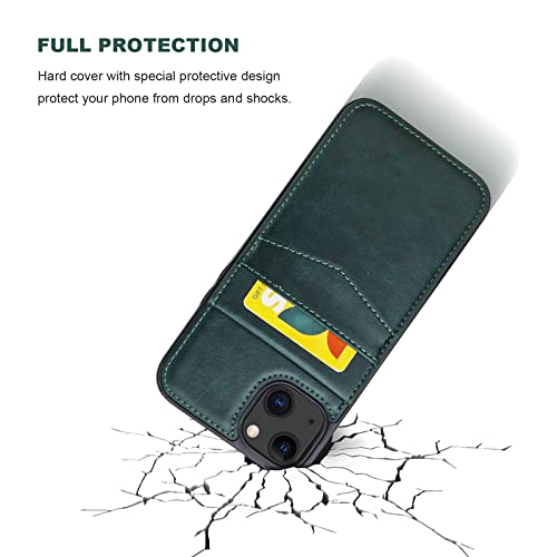 Image of KIHUWEY Compatible with iPhone 13 Case Wallet with Credit Card Holder, Premium Leather Magnetic Clasp Kickstand Heavy Duty Protective Cover for iPhone 13 6.1 Inch(Green)
