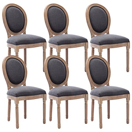 Image of Virabit French Country Dining Chairs Set of 6, Vintage Louis Chairs with Curved Backrest and Beautifully Carved Solid Wood Frame, Farmhouse Dining Chairs for Living Room, Kitchen, Restaurant
