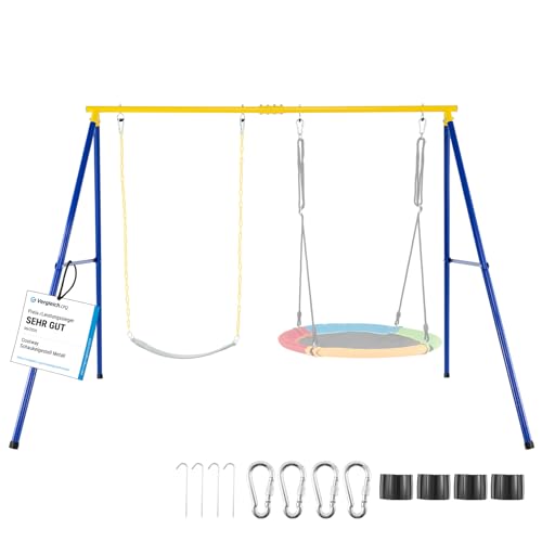 COSTWAY Estructura Resistente para Columpio hasta 300 kg, Estructura en Acero con Forma de A para Columpio con Palos, Mosquetón y Cobertura en los Pies, Parque Infantil Jardín Parque (Estructura)