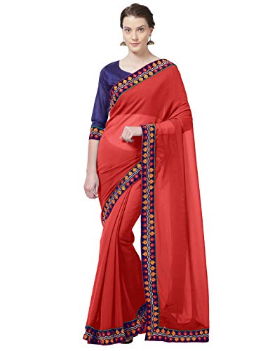MirchiFashion Damen Chiffon-Spitzenrand Saree (8683_Red_Freesize) Cover