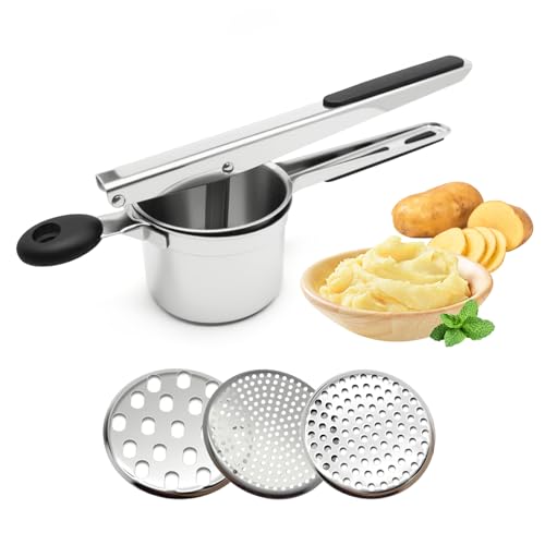 Kartoffelpresse Edelstahl, Kartoffelpresse mit 3 Austauschbaren Scheiben für Kartoffelbrei, Gemüsebrei