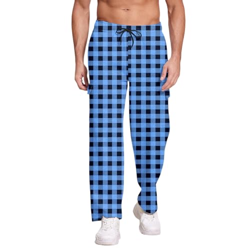 Men Plaid Pants Elastic Waist Drawstring for Men Pajama Fit Comfy Bottom Stretch Breathable Trousers Classic