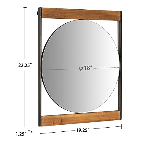 Rustic Round Wall Mirror with Wooden Frame for Bathroom Bedroom Entryway, 22"X19", Mirror for Christmas, New Year - Image 2