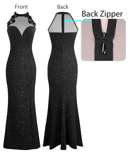 Image of VFSHOW Womens Formal Sexy Halter High Slit Prom Wedding Guest Maxi Dress 2023 Illusion Sweetheart Neckline Evening Long Gown