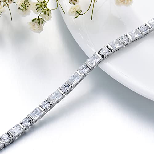 Hukkun Princess Cut Tennis Bracelet For Women Sterling Silver 50.0 C.t. Baguette Cubic Zirconia Bracelet 7 Inch #TOP3