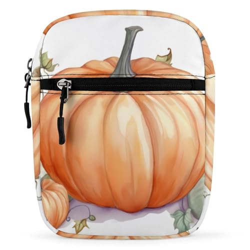 Personalized Small Crossbody Bag Water Resistant Messenger Bags Mini Fall Watercolor Pumpkins Printing SlingBag For Men Women