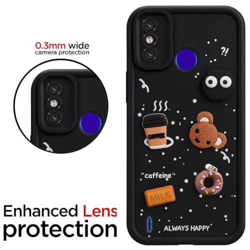 Image of Bintage Cute Fun Ball | Taddy Cartoon 3D Smiley Coffee Cup | Milk Donut | Full Protection Rubber Back Cover Compatible for Tecno KE5K / Spark 6 Go - Black