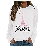 Zanisouta Sudadera para mujer Paris France Jersey Vintage Top con Cuello Redondo Casual Locker Manga Larga Tops Impresión Cartas Jersey Otoño Invierno Casual Deporte sin Capucha Ropa de calle, O