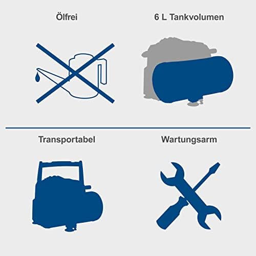 Bild 3 - Scheppach Druckluft Kompressor HC06 ölfrei | 6L Kessel | 8 bar Arbeitsdruck | 1200 Watt Leistung | Ansaugleistung 200 L/min | mobil & kompakt Luftkompressor | inkl. 5m Schlauch