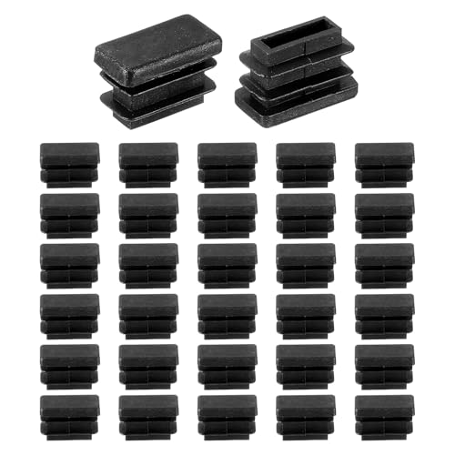 Image of uxcell 32 Pcs Rectangle Tubing End Caps 3 /4 x 3 /8 Inch Plastic Hole Plugs Insert End Cap for Metal Tubing Post Chair Leg Table Bookshelves Furniture, Black