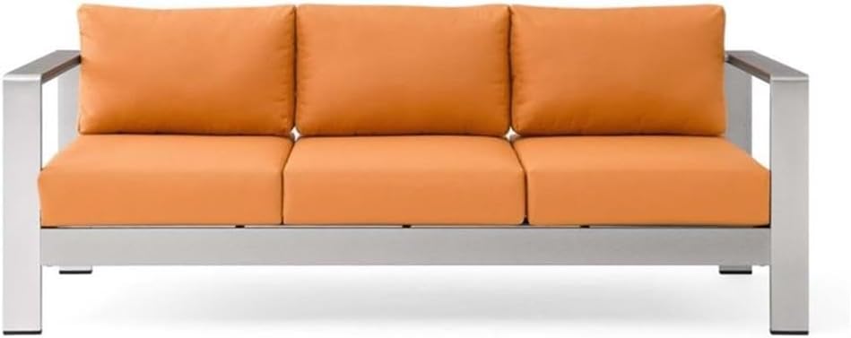Modway Shore Outdoor Patio Aluminum and Fabric Sofa in Silver/Orange