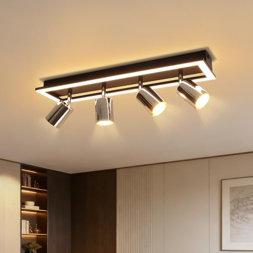 meoaow Deckenstrahler 4 Flammig LED Deckenleuchte: GU10 Deckenspots Schwenkbar Küchenlampe Silber Strahler 18W Warmweiß Deckenlampe 52CM für Büro Wohnzimmer Schlafzimmer Esszimmer (Ohne Leuchtmittel) meoaow Deckenstrahler 4 Flammig LED Deckenleuchte: GU10 Deckenspots Schwenkbar Küchenlampe Silber Strahler 18W Warmweiß Deckenlampe 52CM für Büro Wohnzimmer Schlafzimmer Esszimmer (Ohne Leuchtmittel)