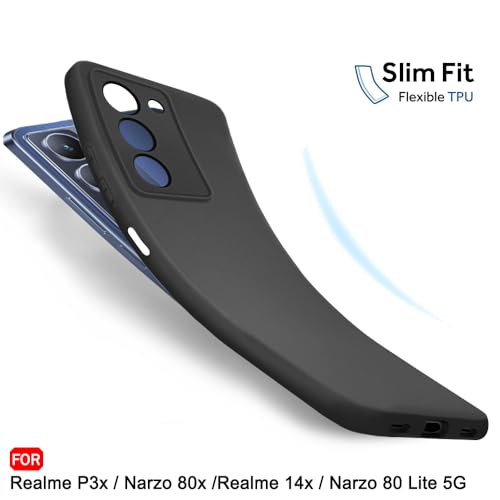Image of TheGiftKart Sleek Back Cover Case for Realme P3x / Narzo 80x / Realme 14x / Narzo 80 Lite 5G | Slim Fit Protective Design | Ultra Matte Finish | Camera Protection Bump | Soft Case (Silicone, Black)