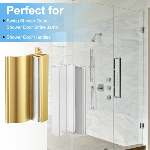 Image of 3 inch Aluminum Alloy Frameless Shower Door Handle with Metal Strike, Stainless Steel U-Channel with Magnet for Swing Glass Door Thickness 1 /8 inch,5 /32 inch,3 /16 inch, and 1 /4 inch, Shower Door （Golden ）