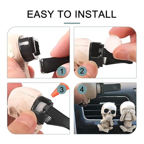 Image of 3 PCS Car Air Conditioner Outlet Diffuser, 1.15 inch x 2.1 inch x 1.5 inch Cool Skull Design Air Fresh Clips, Creative Halloween Resin Car Interior Ornaments, Universal for Most Cars (White)