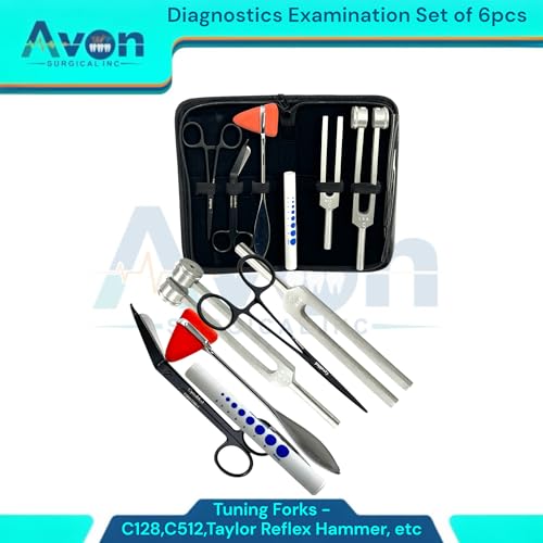 Neuro Diagnostics Examination Kit with Tuning Forks (128Hz & 512Hz) Taylor Reflex Hammer, Black 5.5\" Lister Bandage Scissors, Black 5.5\" Hemostats, Straight (6pcs Kit) - Thumbnail 3