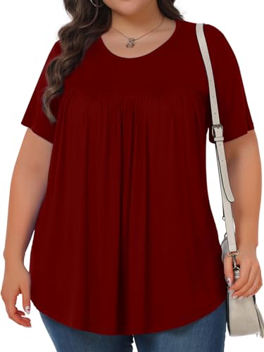 Image of Tencede Womens Plus Size Tops Tunic Short Sleeve Crew Neck Shirts Casual Soft Blouse 1X-5X
