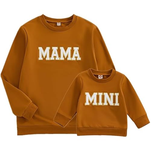 Yoisdtxc Mommy and Me Passende Outfits, Buchstabenaufdruck, langärmelig, Rundhalsausschnitt, Sweatshirts, Familie, passende Outfits, Pullover, Tops (Damen, L, A-Braun), A-braun, L