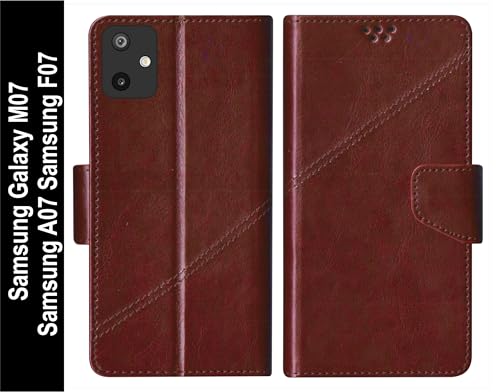 Image of SBMS Flip Cover for Samsung Galaxy M07 / Samsung A07 / Samsung F07 Back Cover Case with Magnatic Closure | Inbuilt Stand | Card & Money Pocket for Samsung A07 (CoffeBrown)