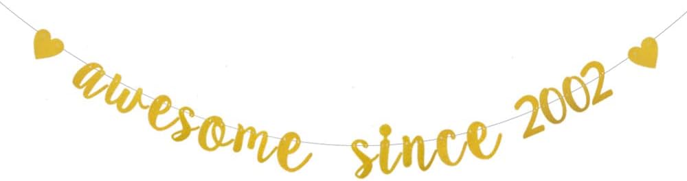 XIAOLUOLY Gold Glitter Garlands Awesome Since 2002 Banner for 24th Birthday Party Decorations Supplies,Pre-Strung, Glitter Gold Paper Garlands Photo Props Bunting Sign,Awesome Since 2002