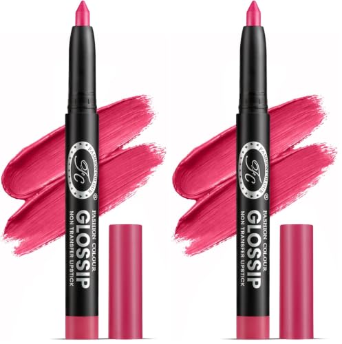 Image of Fashion Colour Glossip Non-Transfer Lipstick | Long-Lasting 12 Hours Stay | Retractable Lip Crayon | One Swipe Application | Available in 19 Vibrant Shades (Fuchsia) (Pack of 2)
