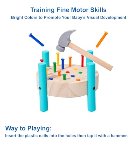 Image of Wooden Baby Workbench Pounding Hammer Toy for Toddlers,STEM Educational Preschool Learning Toys for Kids.