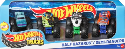 Image of Hot Wheels Monster Trucks, 1:64 Scale Monster Trucks Toy Trucks, Set of 4, Giant Wheels, Favorite Characters and Cool Designs