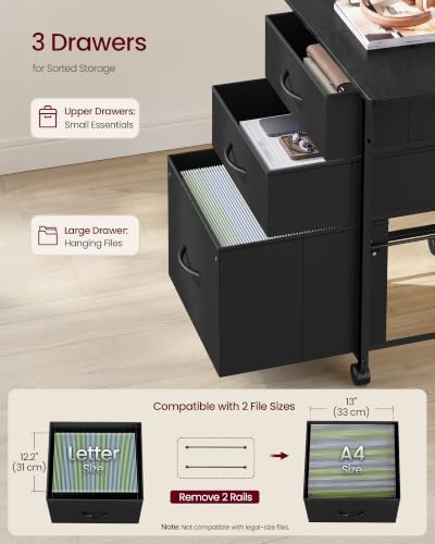 Image of VASAGLE Mobile Printer Stand with Storage, Filing Cabinet, Side Pockets | Filing Cabinet for A4 Letter Size, 23.6 x 15.7 x 26.8 Inch, Ink Black, BELLAH Collection UOFC201BC01