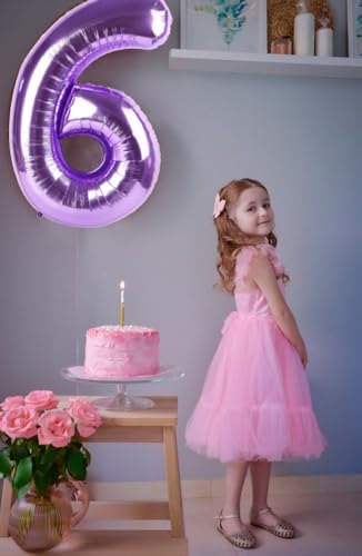 Image of 60 Balloon 40 inch Purple Number Balloons for 60 Birthday Party Decorations | Saturated Color, Large 40 in, With Straw & Hanging Hole, For Back-to-School Season, Wedding, Christmas, New Year, Anniversary