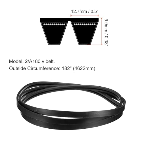 Image of uxcell 2 /A180 or 2 /4L1820 Banded V-Belt Classic Wrapped Rubber, 2 Banded /2 Ribs, A Profile, 180 inch(4572mm) Inside Circumference