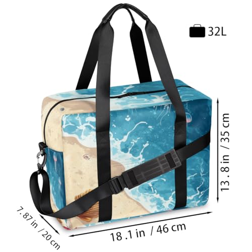 Colorful Seashell Travel Duffel Bag for Men Women Ocean Jellyfish Sports Gym Bag Waterproof Weekender Overnight Bags Foldable Carry on Backpack for Swim Yoga Fitness Workout2