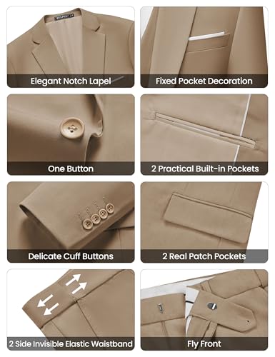 Image of WULFUL Men's Slim Fit Suit One Button 3-Piece Blazer Dress Business Wedding Party Jacket Vest & Pant
