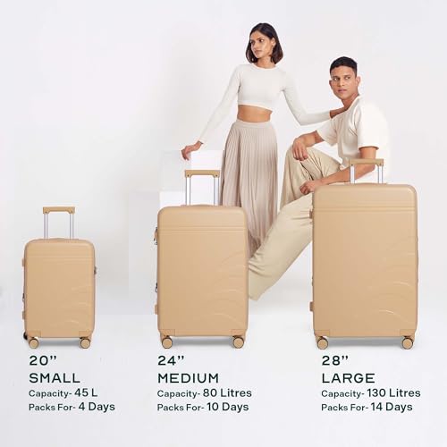Image of Assembly Trolley Bag Set of 3 with Expandable Design & Silent Wheels, Expandable Polycarbonate Hard Shell Luggage Collection for All Trips, Beige, 20+24+28 Inch