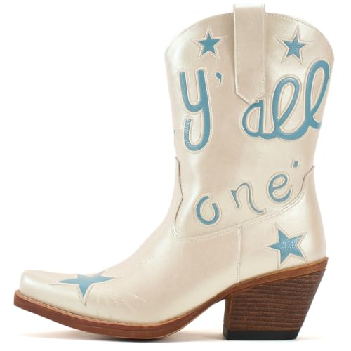Image of Lante Cowboy Ankle Boots for Women with Embroidery | Snip Toe Low Chunky Heel Classic Western Style Pull-On Tabs