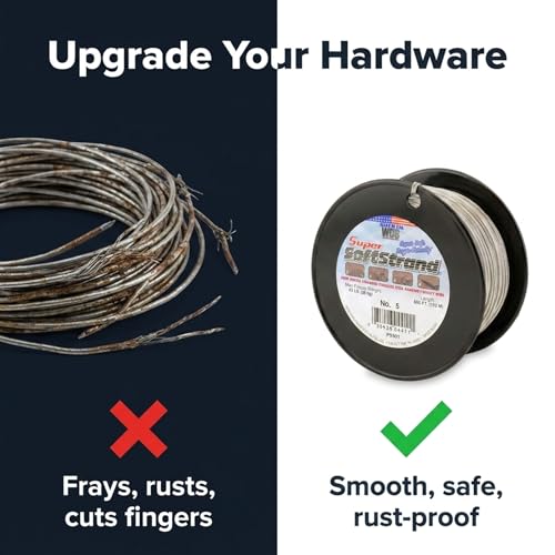 Image of Super Softstrand Extra Heavy Duty Picture Hanging Wire #8 for Heavy Mirrors & Gallery Displays, Low Stretch Stainless Steel Wire, 100 lb Capacity, 225 lb Break Strength, 125 Ft