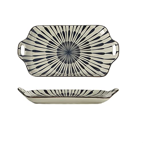 Platos de postre platos de cerámica vintage chinos platos grandes con doble asa de oreja plato de pescado pintado a mano plato de postre apto para microondas lavavajillas aperitivos platos de ensalada