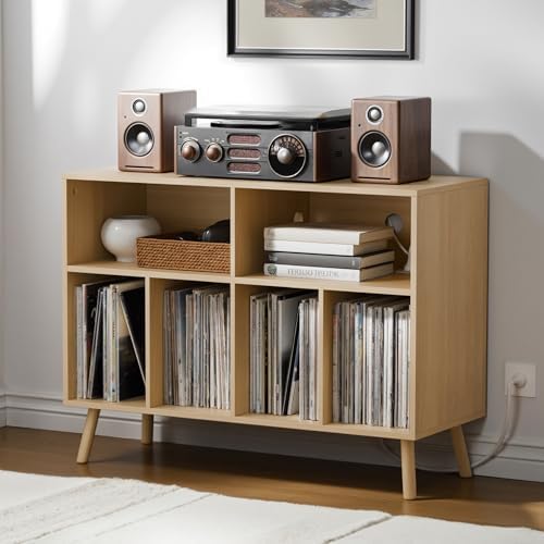 Cozy Castle Record Player Stand with Vinyl Storage Cabinet, Wood ...